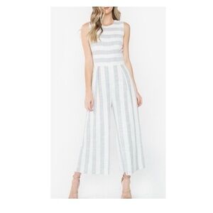 Sugarlips White and Light Gray Striped Sleeveless Jumpsuit